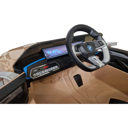 Mașină electrică licență BMW i4, pentru o persoană, Bej, 12V, cu telecomandă, Bluetooth, MP3, USB, 115x67x45 cm [8]