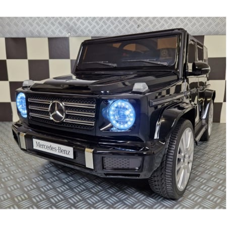Mașini electrice pentru copii - Mașină electrică licență Mercedes G500, pentru o persoană, Negru metalic, 12V, cu telecomandă, Bluetooth, MP3, USB, 114x67x54 cm