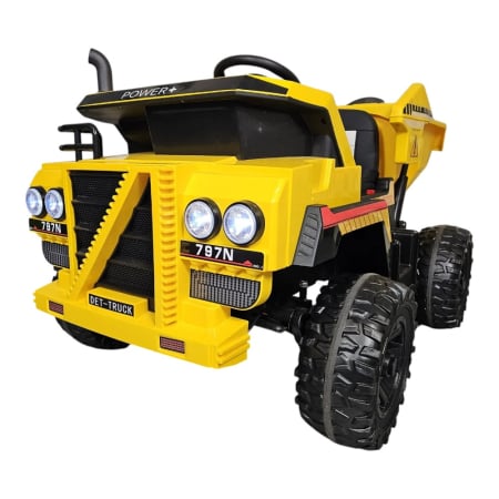 Mașini electrice pentru copii - Mașină electrică tip camion basculant, pentru două persoane, Galben, 12V, cu telecomandă, Sunete/Muzică, MP3, USB, 132,5x87,5x74 cm