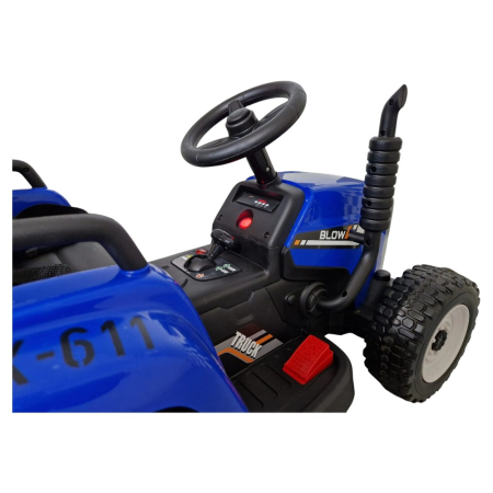 Mașină electrică tip tractor cu remorcă, pentru o persoană, Albastru, 12V, cu telecomandă, Sunete/Muzică, Bluetooth, 137x50x53 cm [5]