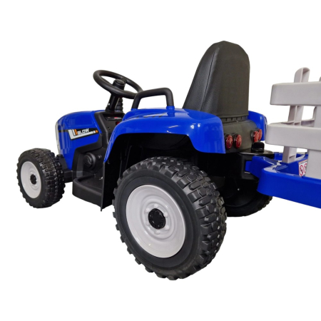 Mașină electrică tip tractor cu remorcă, pentru o persoană, Albastru, 12V, cu telecomandă, Sunete/Muzică, Bluetooth, 137x50x53 cm [4]