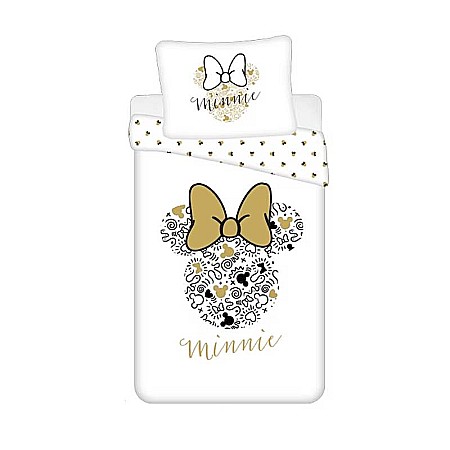 Lenjerii pat - Set lenjerie pat copii, 100% bumbac, alb, 2 piese, 140×200 cm, 70×90, Minnie Mouse, Disney, gold02