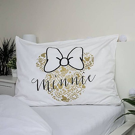 Set lenjerie pat copii, 100% bumbac, alb, 2 piese, 140×200 cm, 70×90, Minnie Mouse, Disney, gold02 [3]