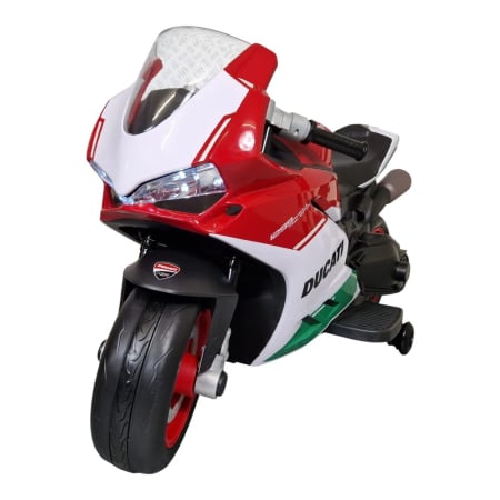 Mașini electrice pentru copii - Motocicletă electrică cu licență Ducati Panigale, pentru o persoană, Multicolor, 12V, Sunete/Muzică, Lumini, Roți laterale, 108x43x68 cm