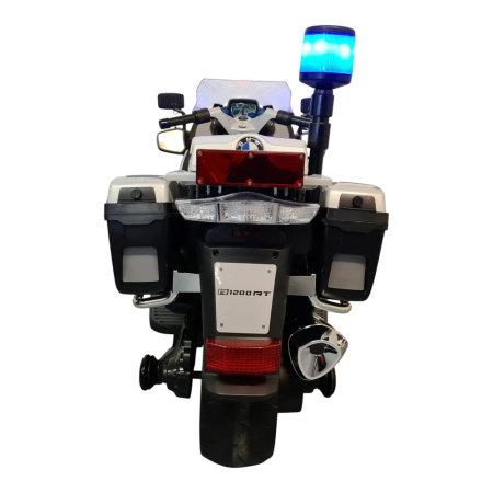 Motocicletă electrică de poliție cu licență BMW R1200, pentru o persoană, Albastru/Alb 12V, Sunete/Muzică, MP3, Lumini, Roți laterale, 124x47x75 cm [5]