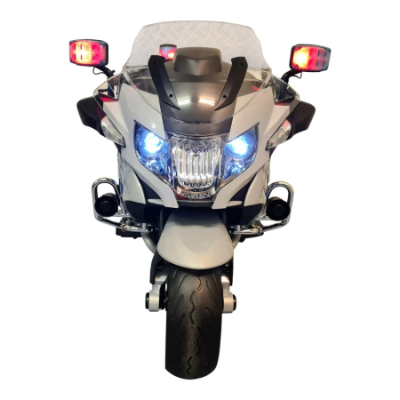 Motocicletă electrică de poliție cu licență BMW R1200, pentru o persoană, Albastru/Alb 12V, Sunete/Muzică, MP3, Lumini, Roți laterale, 124x47x75 cm [2]