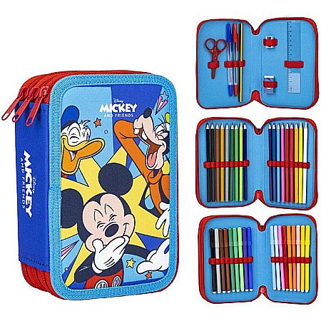 Penare - Penar cu trei compartimente, echipat, Mickey Mouse