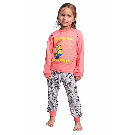 Pijamale maneca lunga - Pijamale copii Minions Roz/Gri