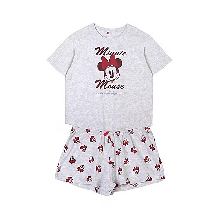 Pijamale damă - Pijamale damă cu mânecă scurtă, gri, bumbac, Minnie Mouse, Disney