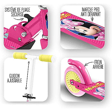 Trotinetă pliabilă cu 2 roți 3 ani +, multicolor, ghidon ajustabil, mânere pliabile, platformă antiderapantă, frână posterioară cu piciorul, Minnie Mouse [1]