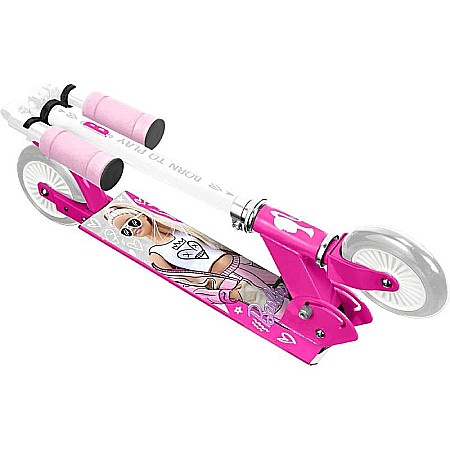 Trotinetă pliabilă cu 2 roți 3 ani +, multicolor, ghidon ajustabil, mânere pliabile, platformă antiderapantă, frână posterioară cu piciorul, Barbie [1]