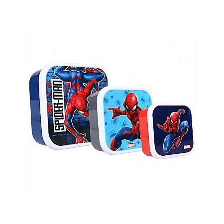 Cutii sandwich - Caserolă alimente pentru copii set lunch box 3 în 1 Spiderman, 12 x 12 x 6 cm