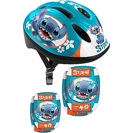 Accesorii - Set protecție pentru copii, cască cu mărime reglabilă, genunchiere și cotiere, multicolor, 3-6 ani, Stitch