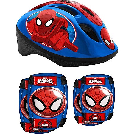 Set protecție pentru copii, cască cu mărime reglabilă, genunchiere și cotiere, multicolor, 3-6 ani, Spiderman