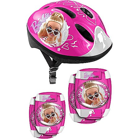 Accesorii - Set protecție pentru copii, cască cu mărime reglabilă, genunchiere și cotiere, multicolor, 3-6 ani, Barbie