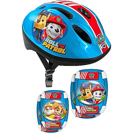 Set protecție pentru copii, cască cu mărime reglabilă, genunchiere și cotiere, multicolor, 3-6 ani, Paw Patrol