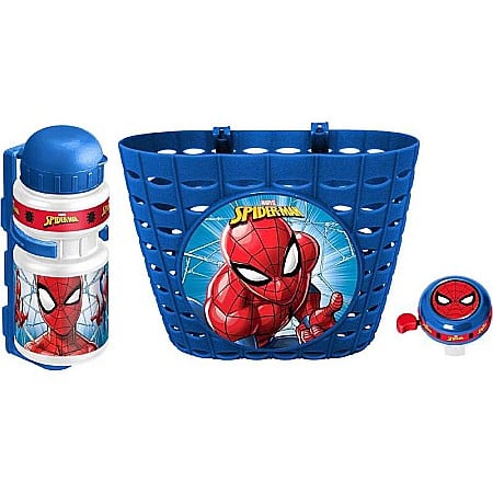 Accesorii - Set trei accesorii pentru bicicletă copii, coș, sonerie și sticlă apă, multicolor, Spiderman