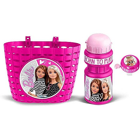 Accesorii - Set trei accesorii pentru bicicletă copii, coș, sonerie și sticlă apă, multicolor, Barbie