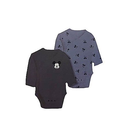 Bebeluși - Set două body-uri cu mânecă lungă, albastru, 100% bumbac, Mickey Mouse