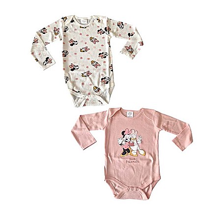 Bebeluși - Set două body-uri cu mânecă lungă, multicolor, 100% bumbac, Minnie Mouse