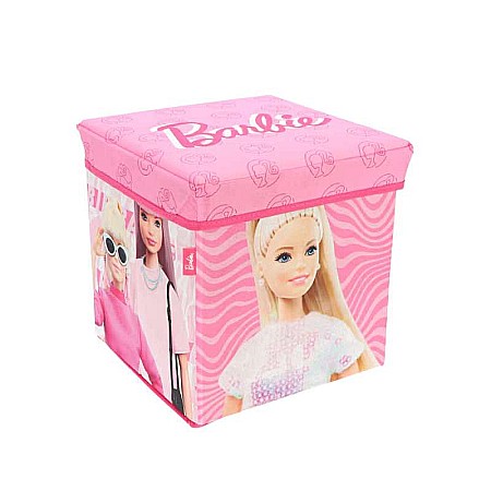 Mobilier - Taburet Pliabil cu Spațiu de Depozitare, Tip Cutie, Roz, Sarcină Maximă 80 kg, 30x30x30 cm, Barbie