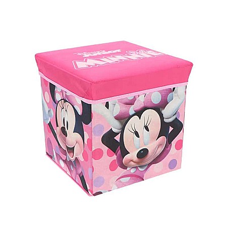 Mobilier - Taburet Pliabil cu Spațiu de Depozitare, Tip Cutie, Roz, Sarcină Maximă 80 kg, 30x30x30 cm, Minnie Mouse
