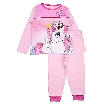 Pijamale maneca lunga - Pijamale copii cu mânecă lungă, 100% bumbac, roz,  Rainbow Unicorn