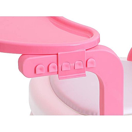 Scaun pentru copii, din material plastic, multifuncțional, +1 an Homio, Măsuță încorporată, Tăviță detașabilă, Bază antiderapantă, Alb/ Roz, greutate maximă 26 kg [7]