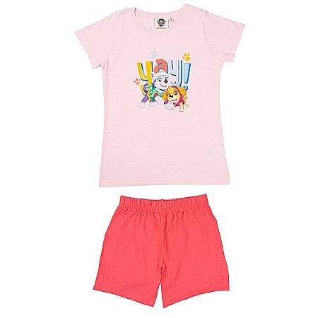 Pijamale cu mânecă scurtă - Pijama fetițe, cu mânecă scurtă, roz, 100% bumbac, Yay, Paw Patrol