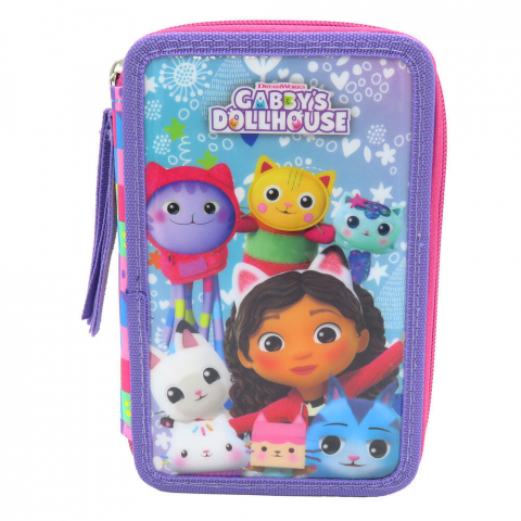 Accesorii școlare - Penar cu 3 compartimente, 20x13x7 cm, echipat, 40 piese, multicolor, Gabby's Dollhouse
