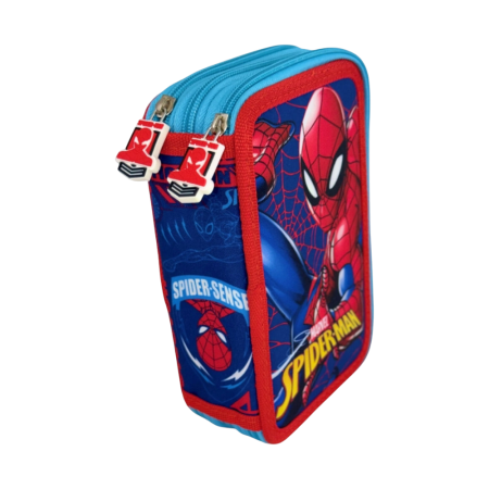 Penare - Penar cu 3 compartimente, echipat, 42 piese, albastru, Happy, Spiderman