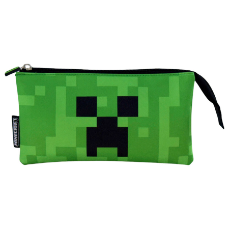 Penare - Penar cu trei compartimente 22x14x4 cm, verde, Happy, Minecraft
