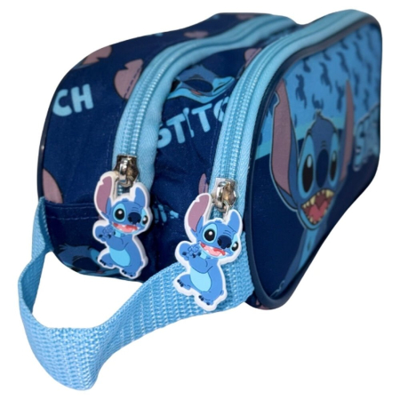Penare - Penar cu două compartimente 23x10x6 cm, albastru, Happy, Stitch, Disney
