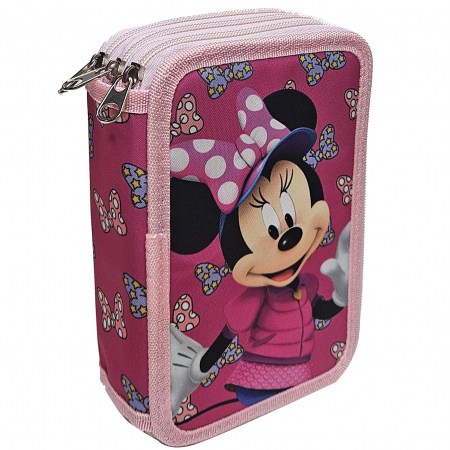 Accesorii școlare - Penar cu trei compartimente, echipat, 43 piese, multicolor, Happy, Minnie Mouse