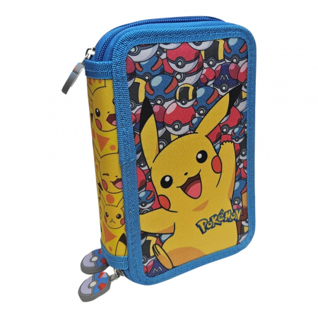 Accesorii școlare - Penar cu trei compartimente, echipat, 43 piese, multicolor, Happy, Pokémon