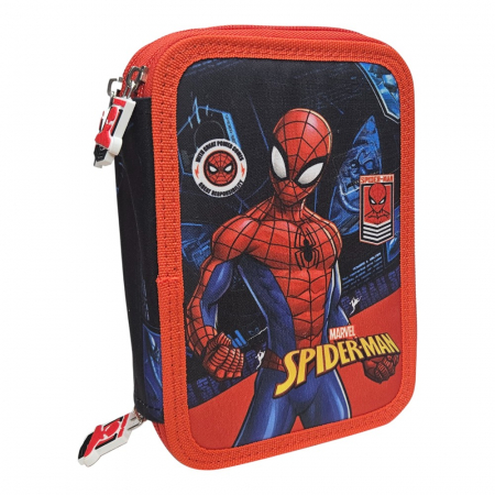 Accesorii școlare - Penar cu trei compartimente, echipat, 43 piese, multicolor, Happy, Spiderman
