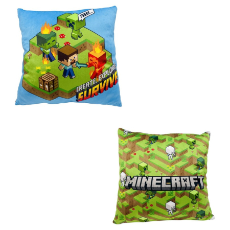 Pernă pentru copii cu două fețe, 38x38 cm, albastru, Fun, Minecraft