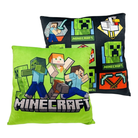 Pernă pentru copii cu două fețe, 38x38 cm, verde, Fun, Minecraft