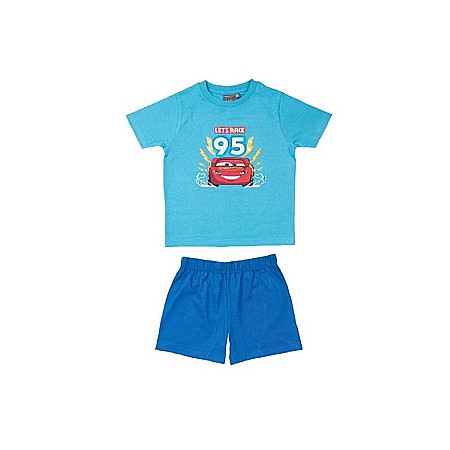 Pijamale copii - Pijama copii, cu mânecă scurtă, 100% bumbac, albastru Cars, Disney