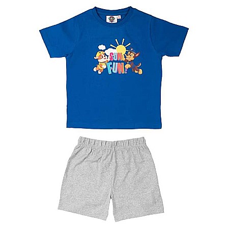 Pijamale cu mânecă scurtă - Pijama copii, cu mânecă scurtă, albastru/gri, Sun Fun, Paw Patrol