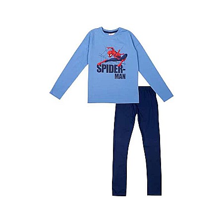 Pijamale copii - Pijama copii, cu mânecă lungă, 100% bumbac, albastru, Fight, Spiderman