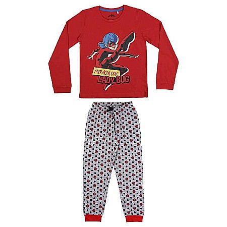 Pijamale maneca lunga - Pijama mânecă lungă fete, bumbac, Ladybug Roșu