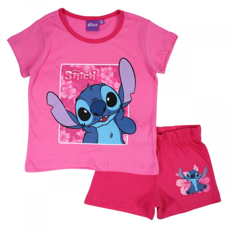 Copii - Pijamale copii cu maneca scurta, 100% bumbac, roz, Happy Days, Stitch
