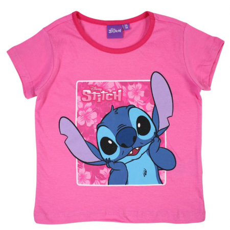 Pijamale copii cu maneca scurta, 100% bumbac, roz, Happy Days, Stitch [2]