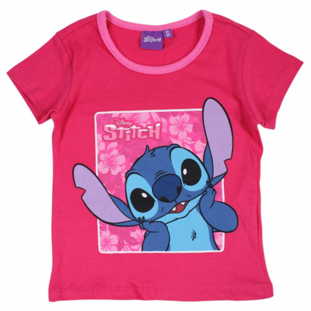 Pijamale copii cu maneca scurta, 100% bumbac, roz, Happy, Stitch [2]