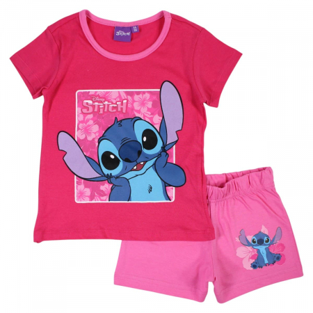 Copii - Pijamale copii cu maneca scurta, 100% bumbac, roz, Happy, Stitch