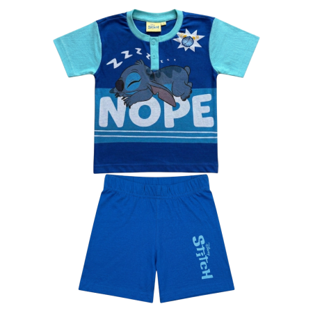 Pijamale cu mânecă scurtă - Pijamale copii, mânecă scurtă, 100% bumbac, albastru, Hero, Stitch, Disney