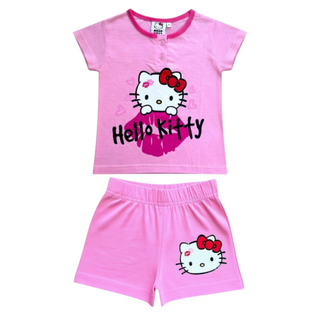 Pijamale copii, mânecă scurtă, 100% bumbac, multicolor, Hero, Hello Kitty