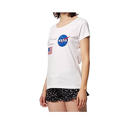 Adulți - Pijamale damă cu mânecă scurtă, alb/negru, 100% bumbac, NASA