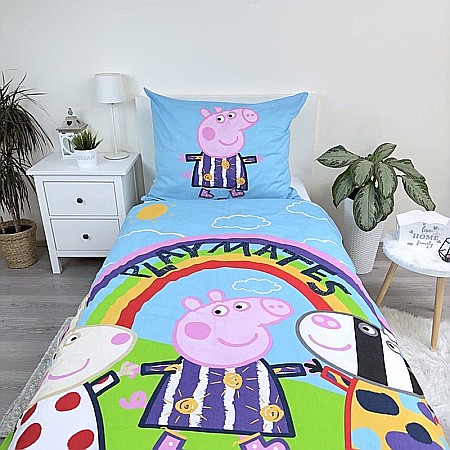Textile - Set lenjerie de pat 2 piese, Reversibilă și Fosforescentă, multicolor, 100% bumbac, 140 x 200 cm, 70 x 90 cm, Peppa Pig